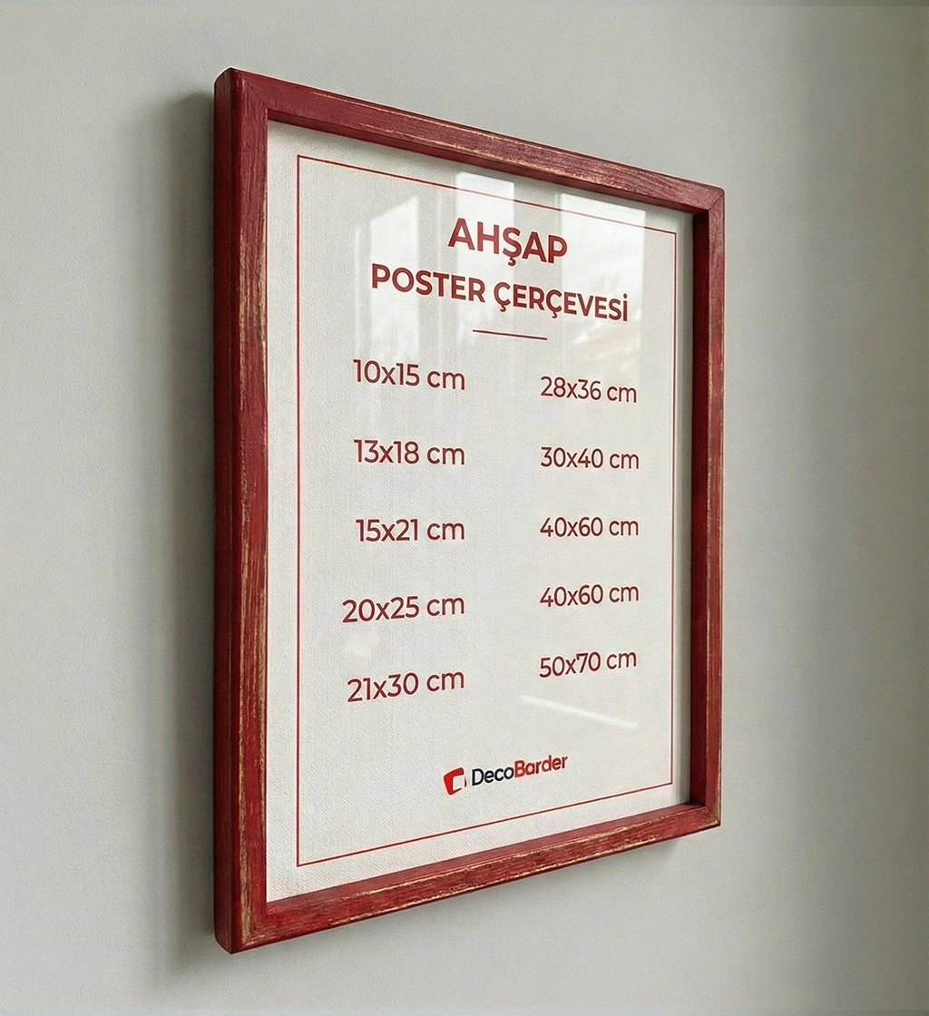 Eskitmeli Kırmızı Ahşap Çerçeve - Görsel 2